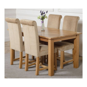 Oslo 150 x 90 cm Medium Oak Dining Table and 4 Chairs Dining Set with Washington Beige Fabric Chairs