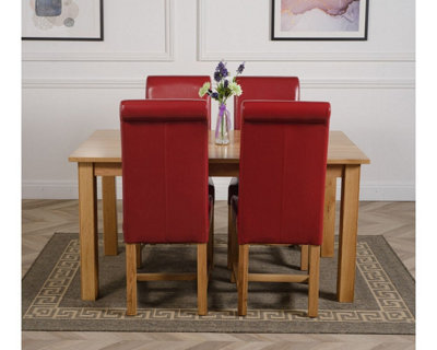 Oslo 150 x 90 cm Medium Oak Dining Table and 4 Chairs Dining Set with Washington Burgundy Leather Chairs