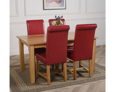 Oslo 150 x 90 cm Medium Oak Dining Table and 4 Chairs Dining Set with Washington Burgundy Leather Chairs