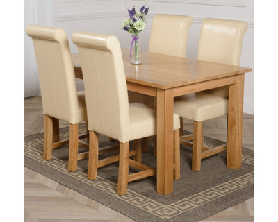 Oslo 150 x 90 cm Medium Oak Dining Table and 4 Chairs Dining Set with Washington Ivory Leather Chairs