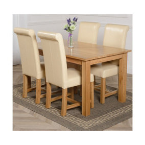 Oslo 150 x 90 cm Medium Oak Dining Table and 4 Chairs Dining Set with Washington Ivory Leather Chairs