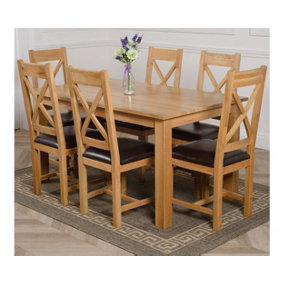 Oslo 150 x 90 cm Medium Oak Dining Table and 6 Chairs Dining Set with Berkeley Brown Leather Chairs