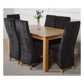 Oslo 150 x 90 cm Medium Oak Dining Table and 6 Chairs Dining Set with Lola Black Fabric Chairs