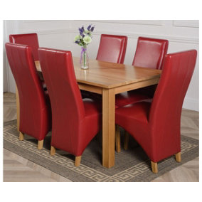 Oslo 150 x 90 cm Medium Oak Dining Table and 6 Chairs Dining Set with Lola Burgundy Leather Chairs