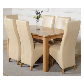 Oslo 150 x 90 cm Medium Oak Dining Table and 6 Chairs Dining Set with Lola Ivory Leather Chairs