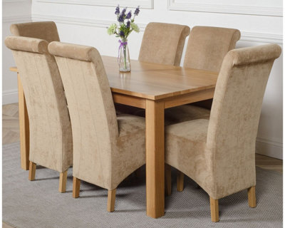 Oslo 150 x 90 cm Medium Oak Dining Table and 6 Chairs Dining Set with Montana Beige Fabric Chairs