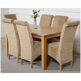 Oslo 150 x 90 cm Medium Oak Dining Table and 6 Chairs Dining Set with Montana Beige Fabric Chairs