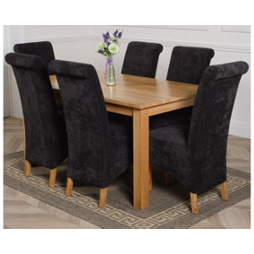 Oslo 150 x 90 cm Medium Oak Dining Table and 6 Chairs Dining Set with Montana Black Fabric Chairs