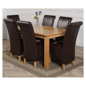 Oslo 150 x 90 cm Medium Oak Dining Table and 6 Chairs Dining Set with Montana Brown Leather Chairs