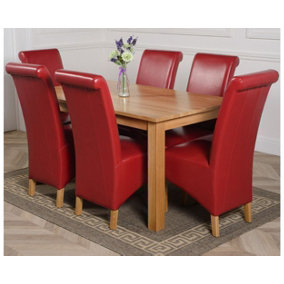 Oslo 150 x 90 cm Medium Oak Dining Table and 6 Chairs Dining Set with Montana Burgundy Leather Chairs