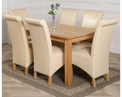 Oslo 150 x 90 cm Medium Oak Dining Table and 6 Chairs Dining Set with Montana Ivory Leather Chairs