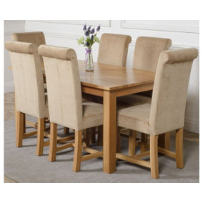 Oslo 150 x 90 cm Medium Oak Dining Table and 6 Chairs Dining Set with Washington Beige Fabric Chairs