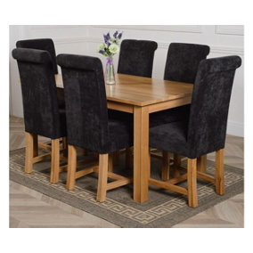 Oslo 150 x 90 cm Medium Oak Dining Table and 6 Chairs Dining Set with Washington Black Fabric Chairs