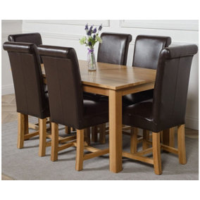 Oslo 150 x 90 cm Medium Oak Dining Table and 6 Chairs Dining Set with Washington Brown Leather Chairs