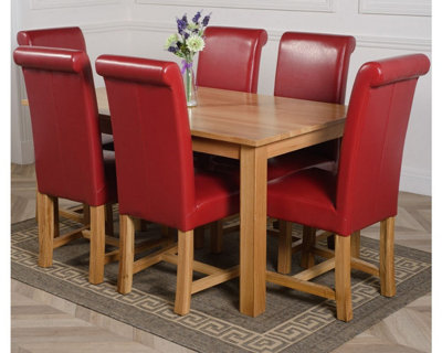 Oslo 150 x 90 cm Medium Oak Dining Table and 6 Chairs Dining Set with Washington Burgundy Leather Chairs