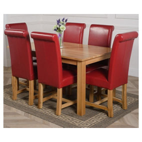 Oslo 150 x 90 cm Medium Oak Dining Table and 6 Chairs Dining Set with Washington Burgundy Leather Chairs