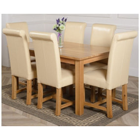 Oslo 150 x 90 cm Medium Oak Dining Table and 6 Chairs Dining Set with Washington Ivory Leather Chairs