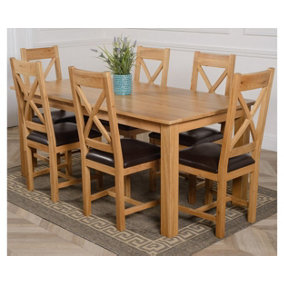Oslo 180 x 90 cm Large Oak Dining Table and 6 Chairs Dining Set with Berkeley Brown Leather Chairs