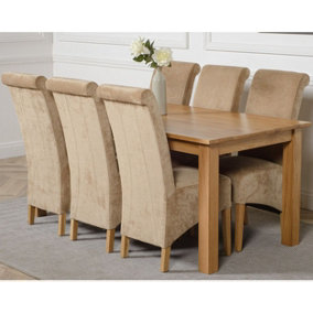 Oslo 180 x 90 cm Large Oak Dining Table and 6 Chairs Dining Set with Montana Beige Fabric Chairs