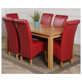 Oslo 180 x 90 cm Large Oak Dining Table and 6 Chairs Dining Set with Montana Burgundy Leather Chairs