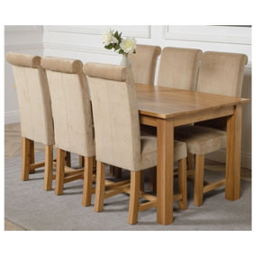 Oslo 180 x 90 cm Large Oak Dining Table and 6 Chairs Dining Set with Washington Beige Fabric Chairs