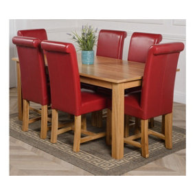Oslo 180 x 90 cm Large Oak Dining Table and 6 Chairs Dining Set with Washington Burgundy Leather Chairs
