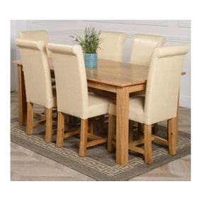 Oslo 180 x 90 cm Large Oak Dining Table and 6 Chairs Dining Set with Washington Ivory Leather Chairs