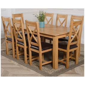 Oslo 180 x 90 cm Large Oak Dining Table and 8 Chairs Dining Set with Berkeley Brown Leather Chairs