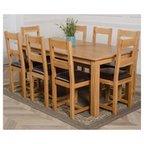 Oslo 180 x 90 cm Large Oak Dining Table and 8 Chairs Dining Set with Lincoln Chairs