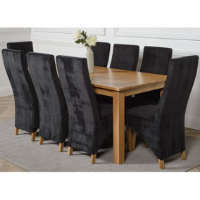 Oslo 180 x 90 cm Large Oak Dining Table and 8 Chairs Dining Set with Lola Black Fabric Chairs