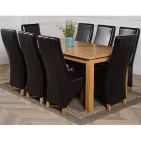 Oslo 180 x 90 cm Large Oak Dining Table and 8 Chairs Dining Set with Lola Black Leather Chairs