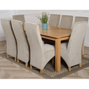 Oslo 180 x 90 cm Large Oak Dining Table and 8 Chairs Dining Set with Lola Grey Fabric Chairs