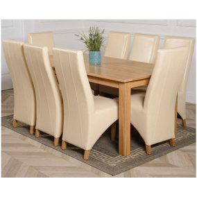 Oslo 180 x 90 cm Large Oak Dining Table and 8 Chairs Dining Set with Lola Ivory Leather Chairs