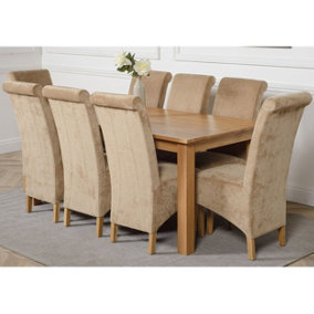 Oslo 180 x 90 cm Large Oak Dining Table and 8 Chairs Dining Set with Montana Beige Fabric Chairs