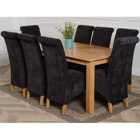 Oslo 180 x 90 cm Large Oak Dining Table and 8 Chairs Dining Set with Montana Black Fabric Chairs