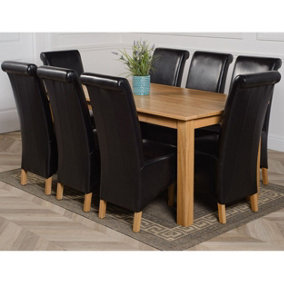 Oslo 180 x 90 cm Large Oak Dining Table and 8 Chairs Dining Set with Montana Black Leather Chairs