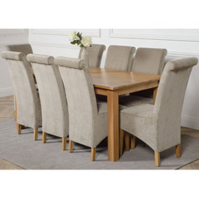 Oslo 180 x 90 cm Large Oak Dining Table and 8 Chairs Dining Set with Montana Grey Fabric Chairs