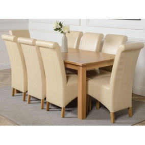 Oslo 180 x 90 cm Large Oak Dining Table and 8 Chairs Dining Set with Montana Ivory Leather Chairs