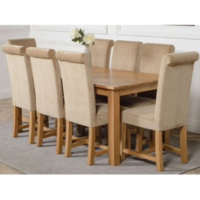 Oslo 180 x 90 cm Large Oak Dining Table and 8 Chairs Dining Set with Washington Beige Fabric Chairs