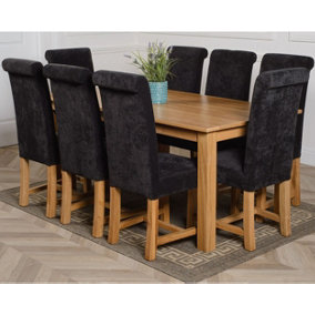 Oslo 180 x 90 cm Large Oak Dining Table and 8 Chairs Dining Set with Washington Black Fabric Chairs