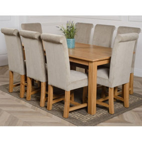 Oslo 180 x 90 cm Large Oak Dining Table and 8 Chairs Dining Set with Washington Grey Fabric Chairs