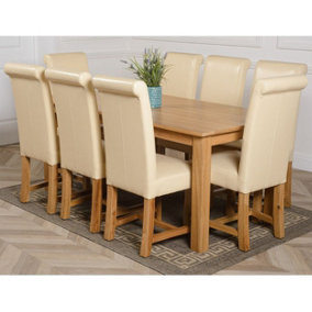 Oslo 180 x 90 cm Large Oak Dining Table and 8 Chairs Dining Set with Washington Ivory Leather Chairs