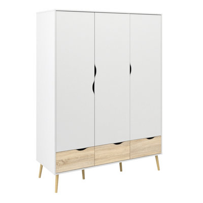 OSLO 3 DOORS 3 DRW WARDROBE WHITE OAK