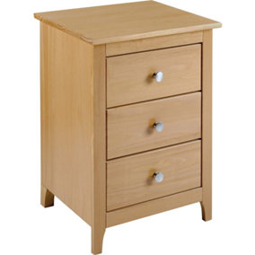 Oslo 3 Drawer Bedside in Antique Pine with Metal Handles