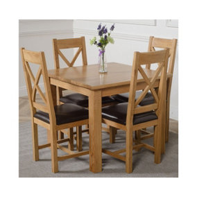 Oslo 90 x 90 cm Oak Small Dining Table and 4 Chairs Dining Set with Berkeley Brown Leather Chairs