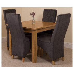Oslo 90 x 90 cm Oak Small Dining Table and 4 Chairs Dining Set with Lola Black Fabric Chairs
