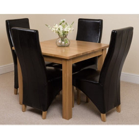 Oslo 90 x 90 cm Oak Small Dining Table and 4 Chairs Dining Set with Lola Black Leather Chairs