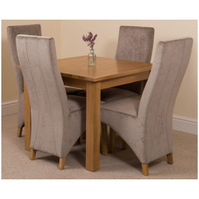 Oslo 90 x 90 cm Oak Small Dining Table and 4 Chairs Dining Set with Lola Grey Fabric Chairs