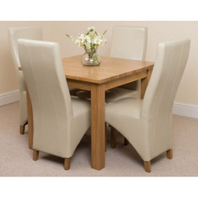 Oslo 90 x 90 cm Oak Small Dining Table and 4 Chairs Dining Set with Lola Ivory Leather Chairs