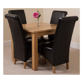 Oslo 90 x 90 cm Oak Small Dining Table and 4 Chairs Dining Set with Montana Black Leather Chairs